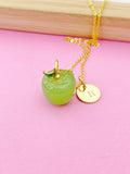 Gold Apple Charm Necklace, Fruit Green Apple Charm, N4998