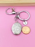 Flower Locket Keychain, Keepsake Photo Frame, Stainless Steel Flower Locket Initial Keychain, N4921