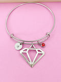 Diamond Bracelet, Silver Diamond Shaped Charm Bangle, Diamond Shaped Charm, Geomatic Charm, Christmas Gift, Personalized Initial, B275