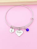 Silver Yaya Bracelet, Stainless Steel Birthstone Charm, Personalized Jewelry, N2264