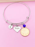 Silver Yaya Bracelet, Stainless Steel Birthstone Charm, Personalized Jewelry, N2264