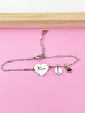 Silver Mom Heart Charm Bracelet, Stainless Steel Heart Bracelet, D256A