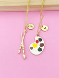 Gold Artist Paintbrush Palette Charm Necklace, N4980A