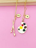 Gold Artist Paintbrush Palette Charm Necklace, N4980A