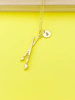 Gold Artist Paintbrush Charm Necklace, Personized Initial Necklace, N4980