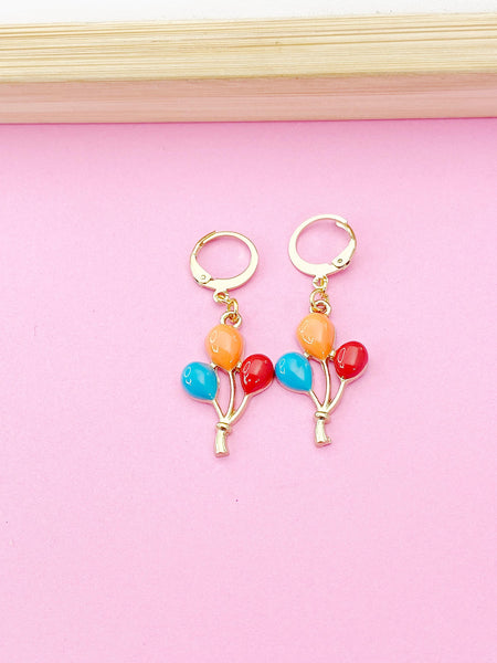 Gold Red Blue Orange Balloon Earrings, Birthday Earrings, N3185