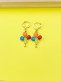 Gold Red Blue Orange Balloon Earrings, Birthday Earrings, N3185
