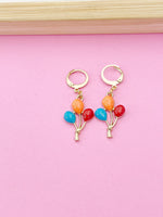 Gold Red Blue Orange Balloon Earrings, Birthday Earrings, N3185