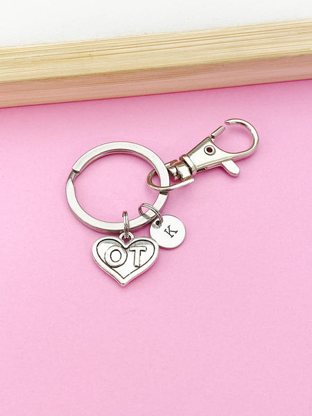 Silver Occupational Therapist Charm Keychain, OT Heart Charm, Graduation Gifts, N1351Z