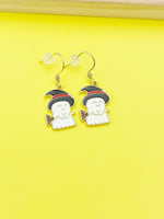 Gold Halloween Ghost Witch Hat Broom Charm Earrings, N3688
