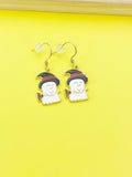 Gold Halloween Ghost Witch Hat Broom Charm Earrings, N3688