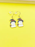 Gold Halloween Ghost Witch Hat Broom Charm Earrings, N3688