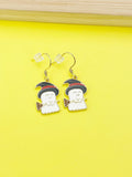 Gold Halloween Ghost Witch Hat Broom Charm Earrings, N3688