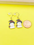 Gold Halloween Ghost Witch Hat Broom Charm Earrings, N3688