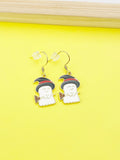 Gold Halloween Ghost Witch Hat Broom Charm Earrings, N3688