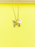 Gold Howling Wolf Charm Necklace, Initial Pendant