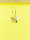 Gold Howling Wolf Charm Necklace, Initial Pendant