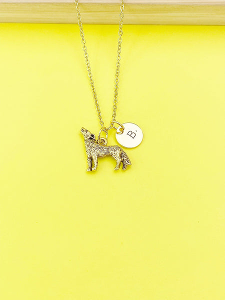 Gold Howling Wolf Charm Necklace, Animal Charm, Wildlife Charm, Coyote Hunter Gift, N443