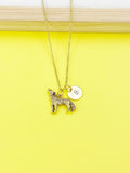 Gold Howling Wolf Charm Necklace, Initial Pendant