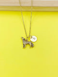 Gold Howling Wolf Charm Necklace, Initial Pendant