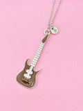 Silver Guitar Pendant Necklace, Music Jewelry Gift, Keychain Option, N4438