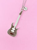 Silver Guitar Pendant Necklace, Music Jewelry Gift, Keychain Option, N4438