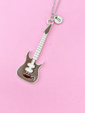 Silver Guitar Pendant Necklace, Music Jewelry Gift, Keychain Option, N4438