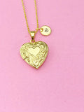 Gold Heart Locket Pendant Necklace, Love Heart, Keepsake Photo Frame, N4041