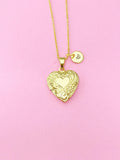 Gold Heart Locket Pendant Necklace, Love Heart, Keepsake Photo Frame, N4041