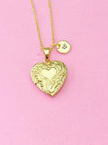 Gold Heart Locket Pendant Necklace, Love Heart, Keepsake Photo Frame, N4041