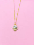 Gold Hamsa Blue Evil Eye Necklace, N1537