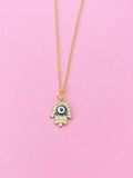Gold Hamsa Blue Evil Eye Necklace, N1537