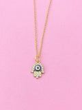 Gold Hamsa Blue Evil Eye Necklace, N1537