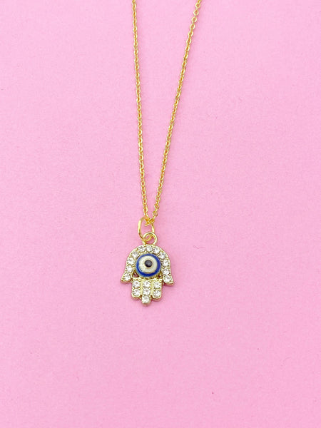 Gold Hamsa Blue Evil Eye Necklace, N1537