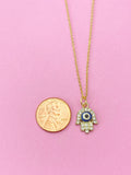 Gold Hamsa Blue Evil Eye Necklace, N1537