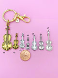 Gold Violin Keychain, Initial Charm, Music Lover Gift