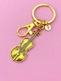 Gold Violin Keychain, Initial Charm, Music Lover Gift