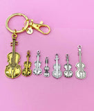 Gold Violin Keychain, Initial Charm, Music Lover Gift