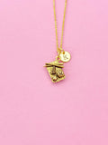 Gold Sushi Charm Necklace, Initial Pendant, Foodie Gift