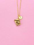 Gold Sushi Charm Necklace, Initial Pendant, Foodie Gift