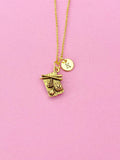 Gold Sushi Charm Necklace, Initial Pendant, Foodie Gift