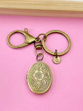 Flower Locket Initial Keychain, Keepsake Photo Frame, Christmas Gift