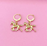 Gold Horse Dangle Earrings, Equestrian Jewelry