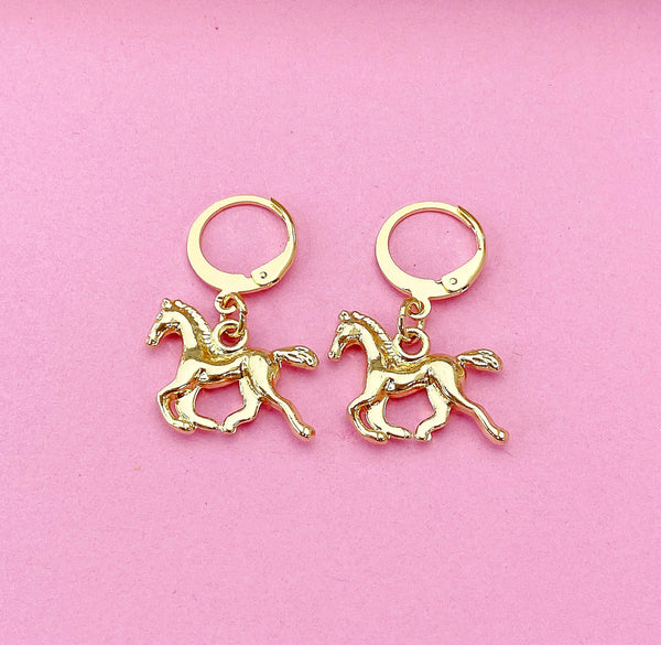 Gold Running Horse Earrings, Equestrian Earrings, Horse Lover Gift, Pet Gift, N3343
