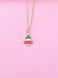 Gold Christmas Tree Charm Necklace, Enamel Star Jewelry