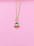 Gold Christmas Tree Charm Necklace, Enamel Star Jewelry