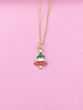 Gold Christmas Tree Charm Necklace, Enamel Star Jewelry