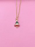 Gold Christmas Tree Charm Necklace, Enamel Star Jewelry