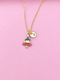 Gold Christmas Tree Charm Necklace, N616