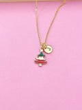 Gold Christmas Tree Charm Necklace, N616